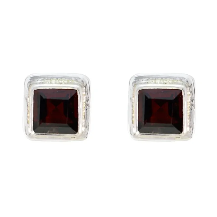 Garnet French Noelia Solitaire Stud Red Silver Earring