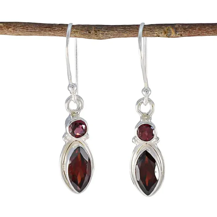 Garnet German Aurora Toi et Moi Dangle Red Sterling Silver Earring