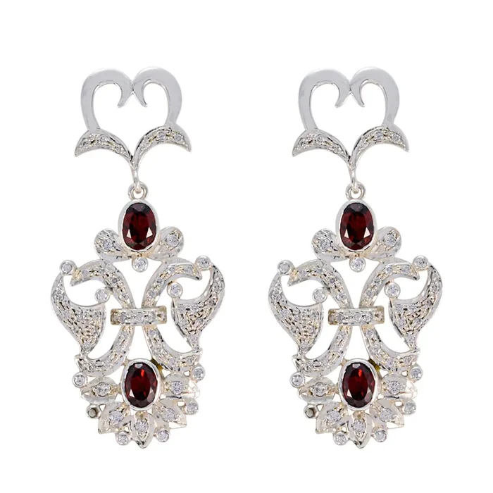Garnet Indian Ananya multiple Stud Red 925 Sterling Silver Earring