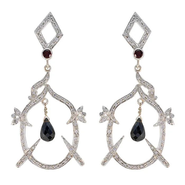 Garnet Indian Liyana multiple Stud Red Sterling Silver Earring