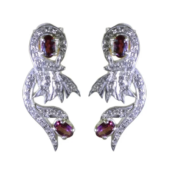 Garnet Indian Priya multiple Stud Red Silver Earring