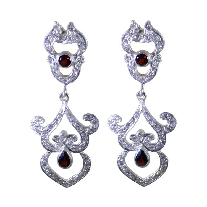 Garnet Indian Putri multiple Stud Red Sterling Silver Earring