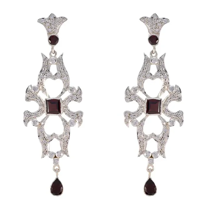 Garnet Indian Siti multiple Stud Red 925 Silver Earring