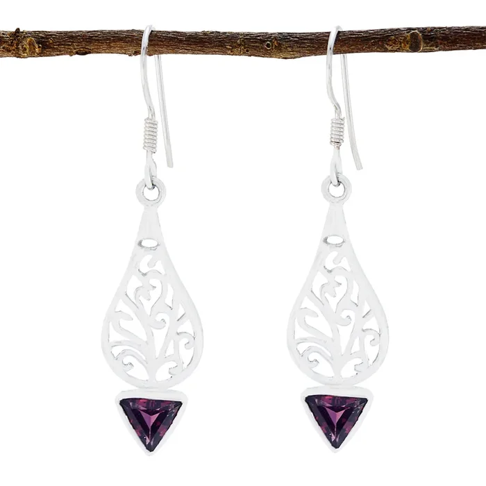 Garnet Italian Lucia Solitaire Dangle Red 925 Silver Earring