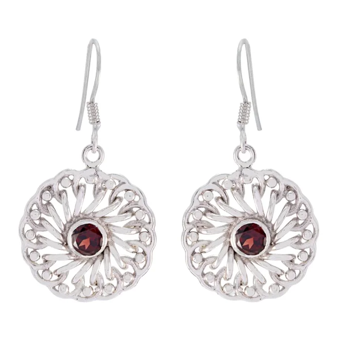 Garnet Italian Sarah Solitaire Dangle Red 925 Sterling Silver Earring