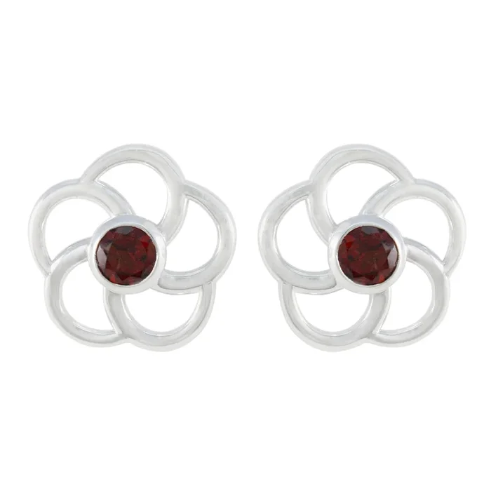 Garnet Japanese Mila Solitaire Stud Red 925 Silver Earring