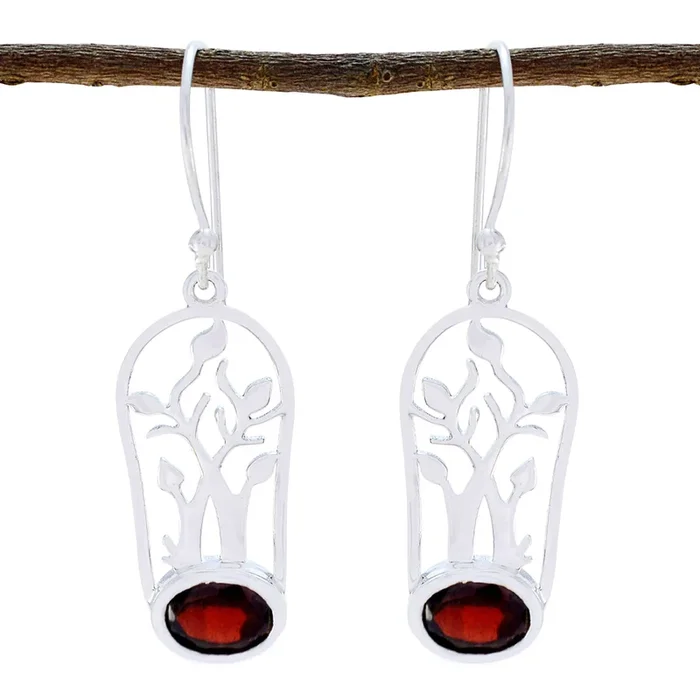 Garnet Japanese Sarah Solitaire Dangle Red 925 Silver Earring