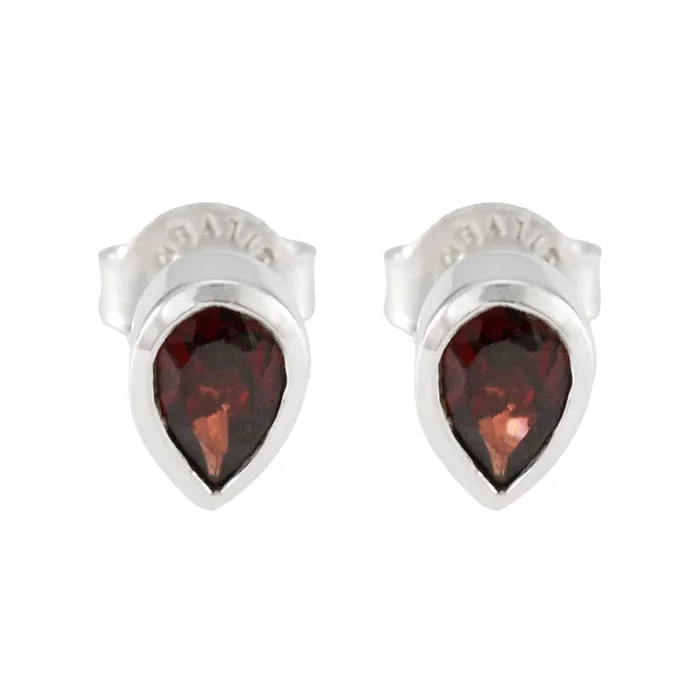 Garnet Korean Camila Solitaire Stud Red Silver Earring
