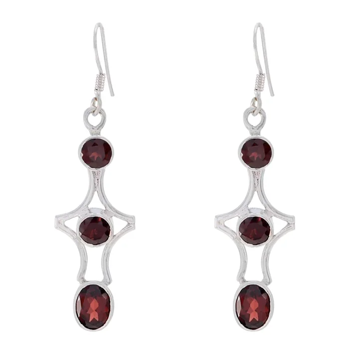 Garnet Korean Ida multiple Dangle Red 92.5 Silver Earring