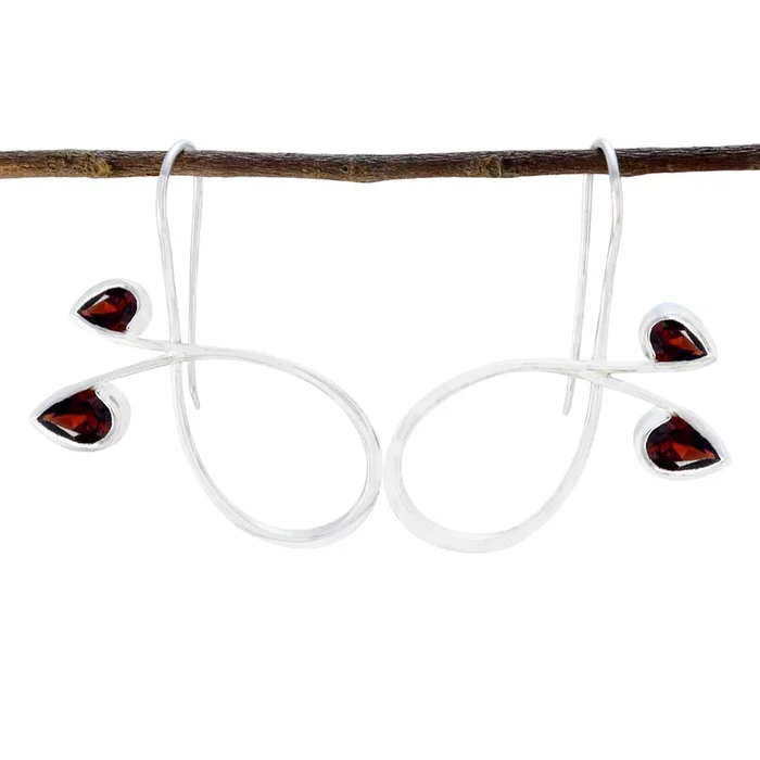 Garnet Korean Sakura multiple Dangle Red 925 Silver Earring