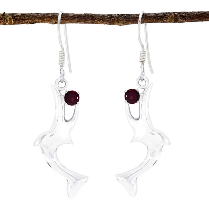 Garnet Korean Ying Solitaire Dangle Red 92.5 Silver Earring