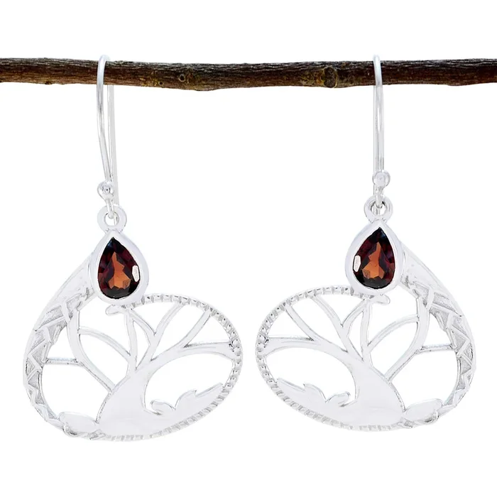 Garnet Mexican Scarlett Solitaire Dangle Red Sterling Silver Earring