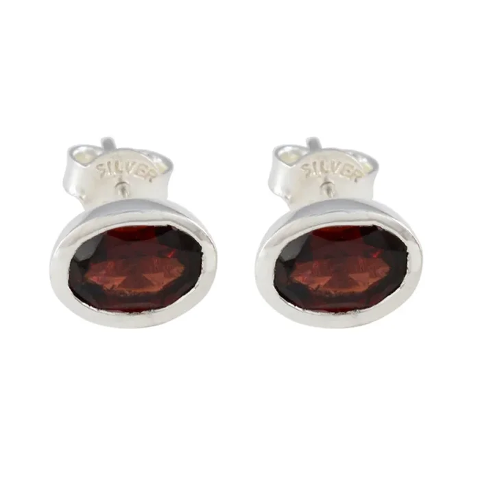 Garnet Middle Eastern Jia Solitaire Stud Red 92.5 Silver Earring