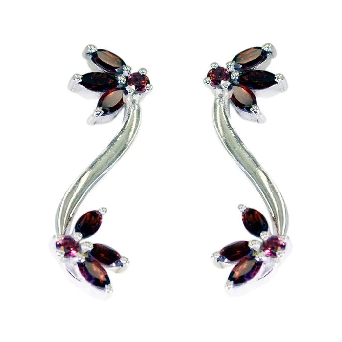 Garnet Moroccan Jia multiple Stud Red 925 Sterling Silver Earring