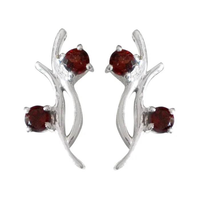 Garnet Russian Hye-jin multiple Stud Red 925 Sterling Silver Earring