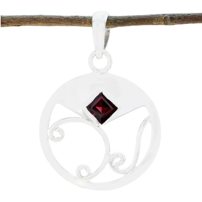 Garnet Slim Egyptian Sterling Silver Solitaire Mathilde Trendy Red Pendant Jewellery