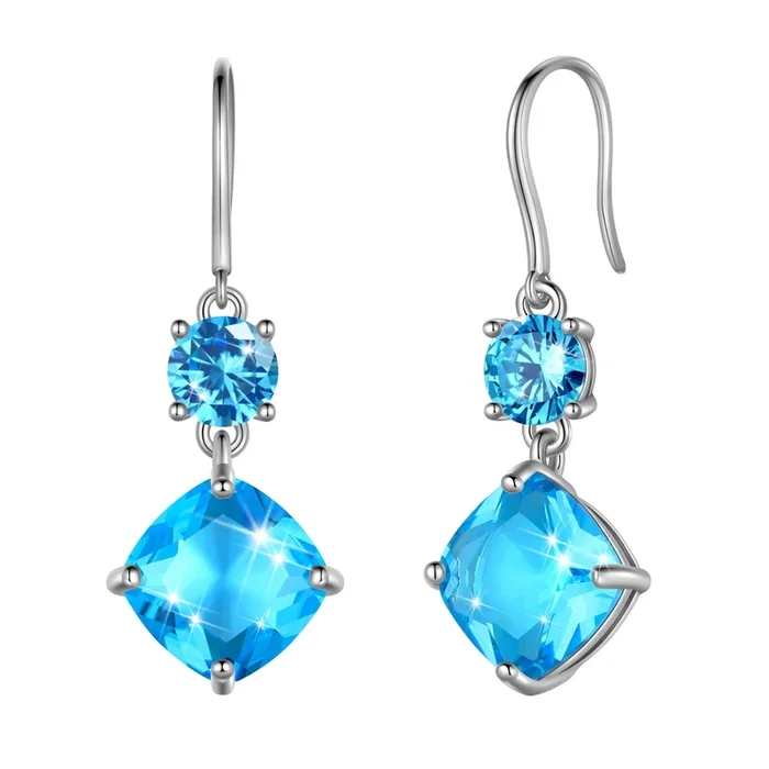 Geburtsstein-Ohrringe für Damen im März, 925er Sterlingsilber, Hakenohrringe, lange Tropfenohrringe, Aquamarin, blauer Topas, Schmuck, Geburtstagsgeschenk, Muttertagsgeschenk