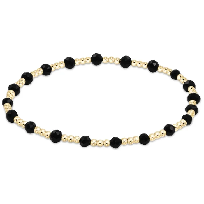 Gemstone Gold Sincerity Pattern 3mm Bead Bracelet – Faceted Onyx