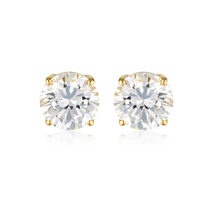 Georgini Gold Plated Sterling Silver Clear Round 7mm Stud Earrings