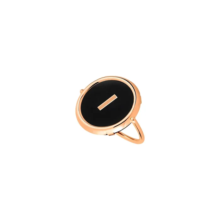 Ginette NY Initial I Disc Ring in rose gold and onyx – Lepage
