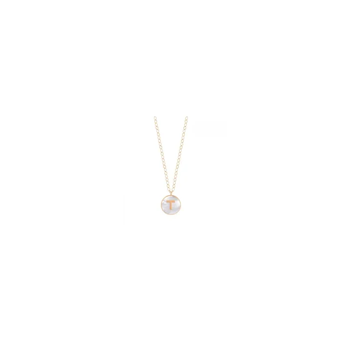 Ginette NY Jumbo Initial Ever T necklace rose gold white mother-of-pearl | LEPAGE