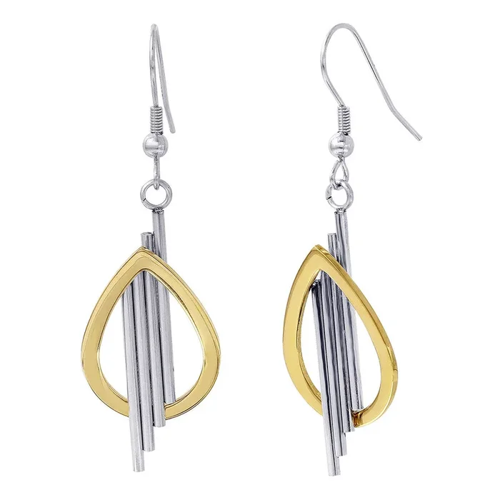 Gold & Rhodium Plated Stainless Stee lOpen Tear Drop with Multi Bars Earrings – SSE00114