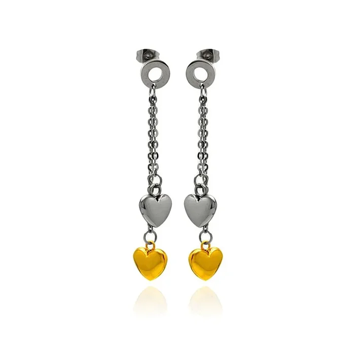 Gold & Rhodium Plated Stainless Steel Multi Heart Dangle Earrings – SSE00098