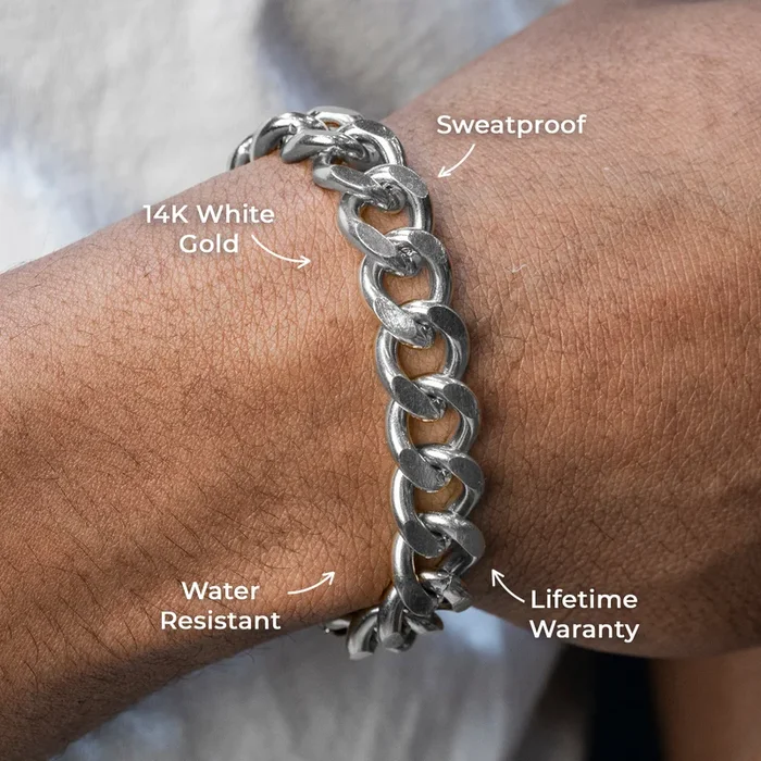 Gold Jewelry – 14K White Gold Cuban Curb Bracelet