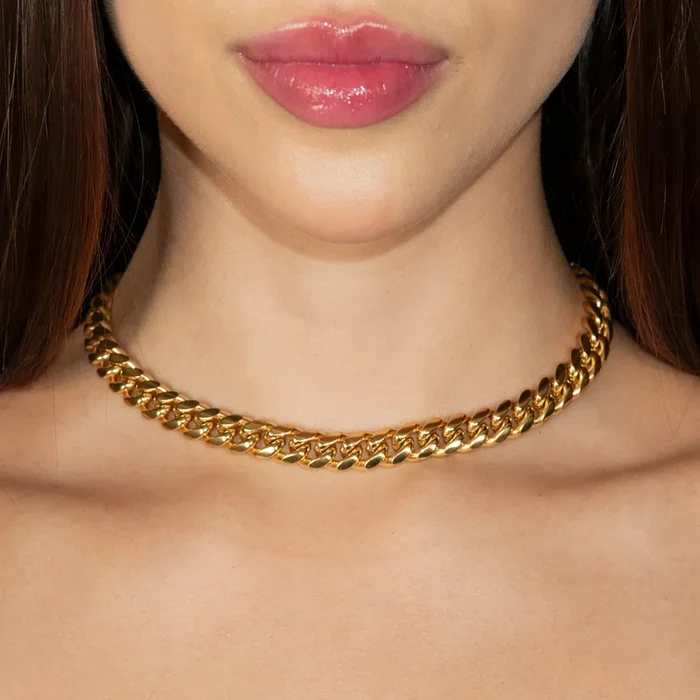 Gold Jewelry – Womens 14K Gold Chain Solid Miami Cuban Link