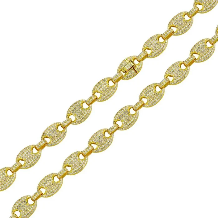 Gold Plated 925 Sterling Silver CZ Encrusted Oval Link Chain or Bracelet 11.8mm – CHCZ106 GP