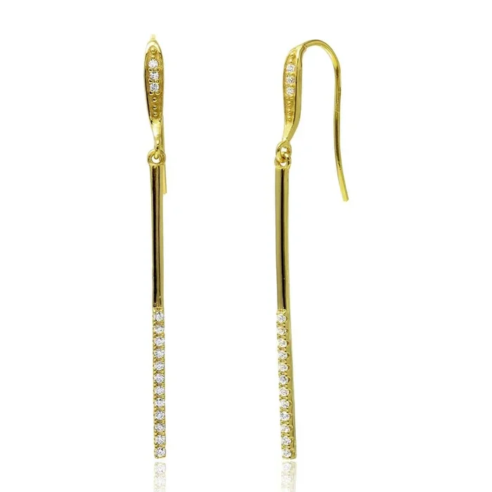 Gold Plated 925 Sterling Silver Dangling Bar CZ Earrings – BGE00520