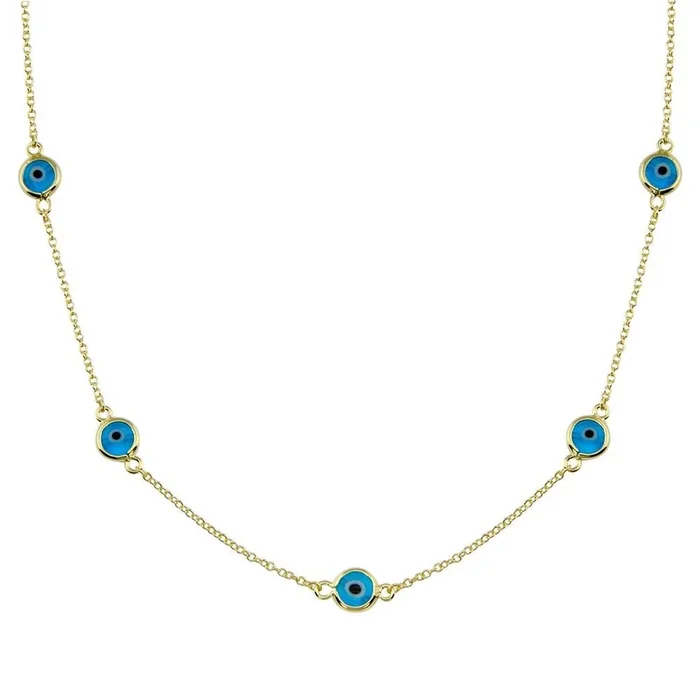 Gold Plated 925 Sterling Silver Evil Eye by the Yard Necklace – BGP01402GP