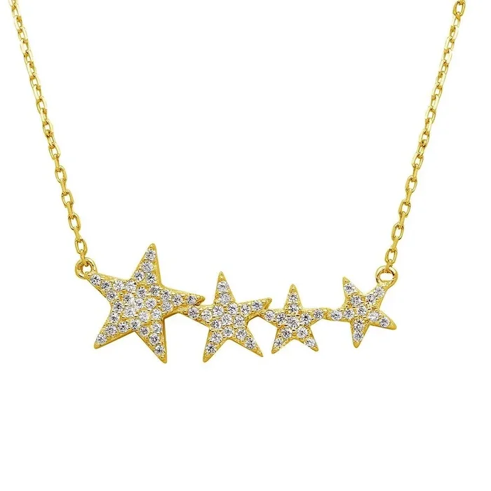Gold Plated 925 Sterling Silver Graduated CZ Star Necklace – STP01536GP