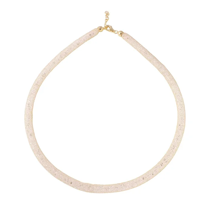 Gold Plated 925 Sterling Silver Mesh Inlay Swarovski Crystals Necklace – ECN00014Y