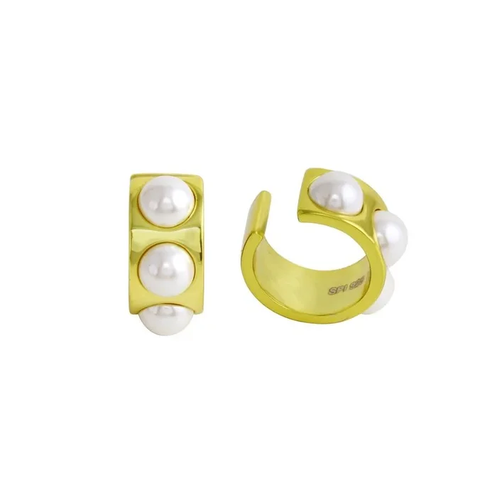 Gold Plated 925 Sterling Silver Mother of Pearl Cuff Earring – STE01290-GP