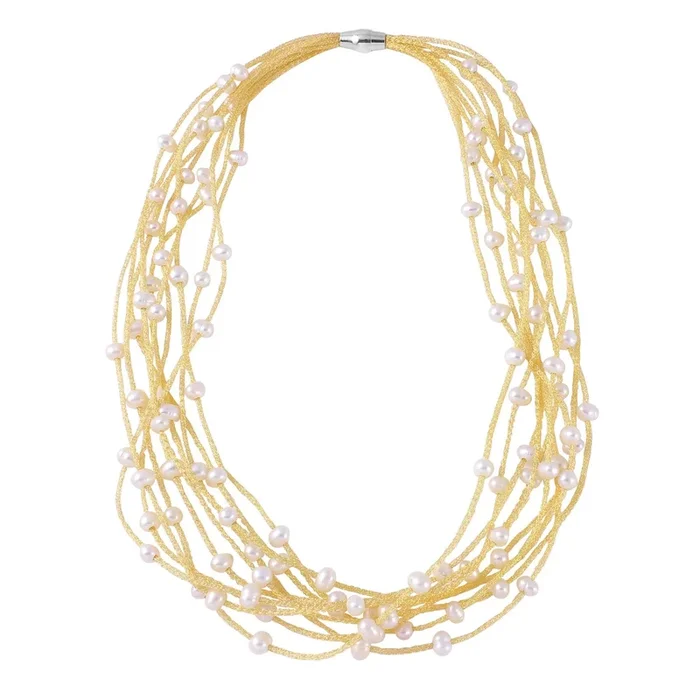 Gold Plated 925 Sterling Silver Multi Strand With Fresh Pearl Accent Necklace – ECN00018RY