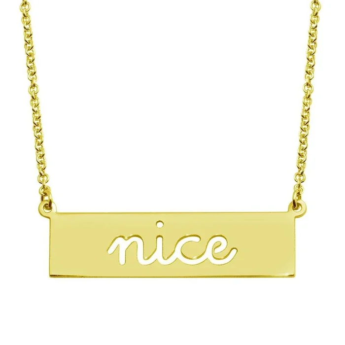 Gold Plated 925 Sterling Silver Nice Engraved Bar Pendant Necklace – ARN00058GP