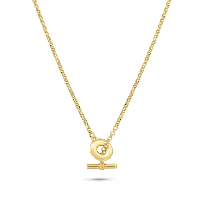 Gold Plated 925 Sterling Silver Rolo Adjustable Donut and Bar Necklace – ITN00161-GP