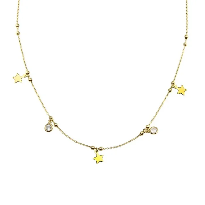 Gold Plated 925 Sterling Silver Star and Beads CZ Necklace – ARN00059GP