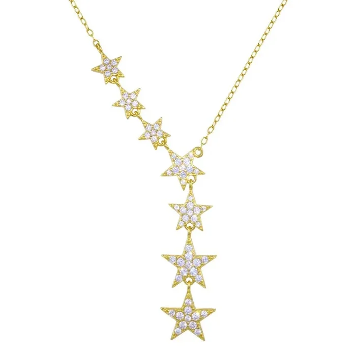 Gold Plated 925 Sterling Silver Stars Clear CZ Necklace – STP01818GP