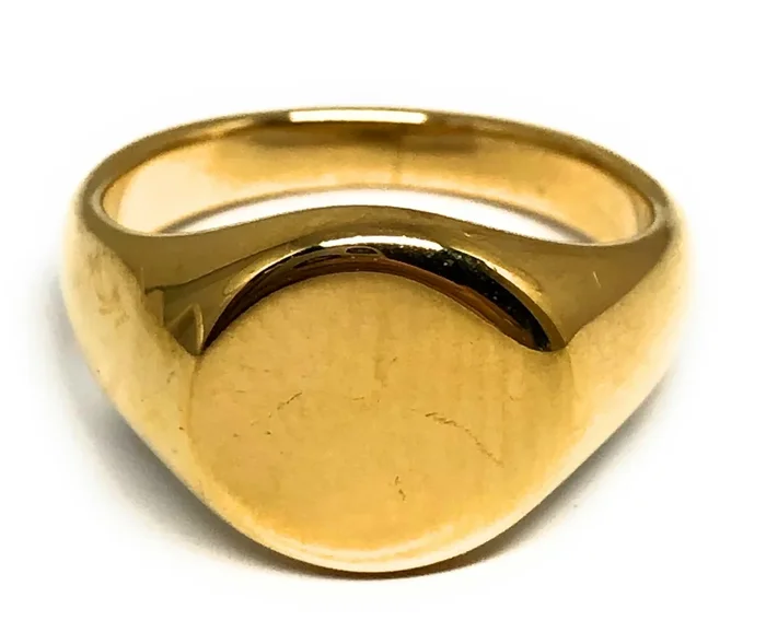 Gold Plated Classic Round Signet Ring Anillo