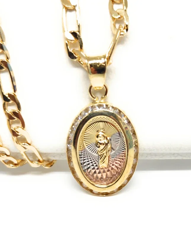 Gold Plated DAINTY Saint Jude OVAL Pendant Necklace 18″ Medalla San Judas Tadeo