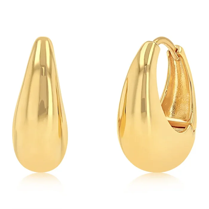 Gold Plated Sterling Silver Teardrop Huggie Earrings