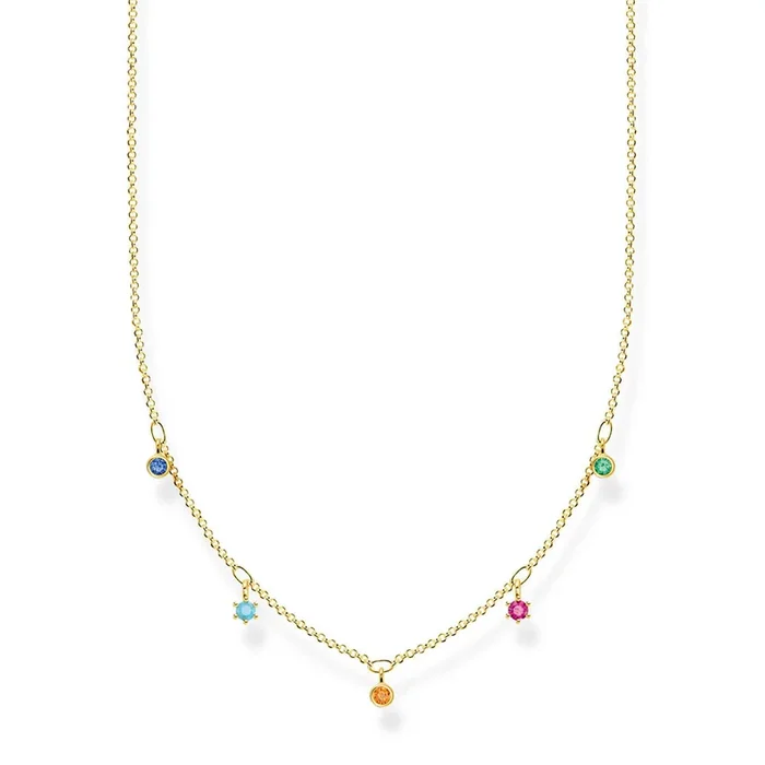 Gold Plated Sterling Silver Thomas Sabo Charm Club Coloured Zirconia Necklace 40-45cm