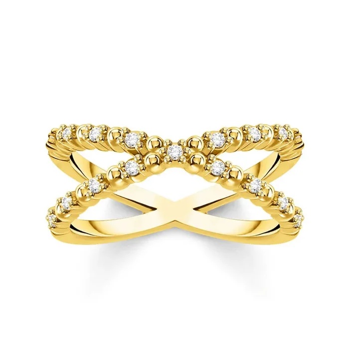 Gold Plated Sterling Silver Thomas Sabo Charm Club Zirconia Cross Ring