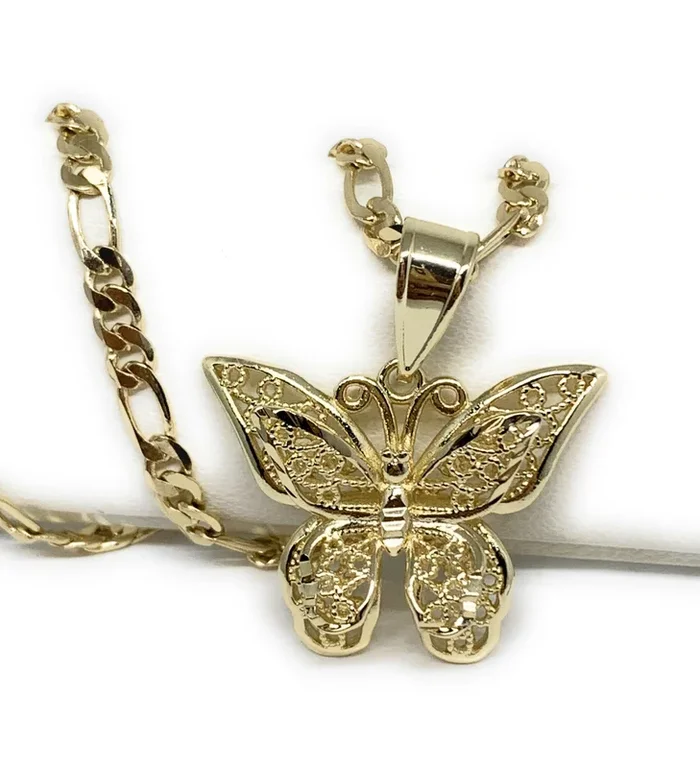 Gold Plated Yellow Butterfly Pendant Necklace Chain 24”