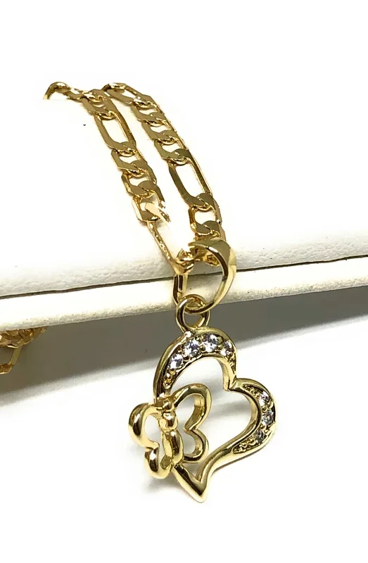 Gold Plated Yellow Dainty Butterfly Heart CZ Pendant Necklace Chain 18” 3mm