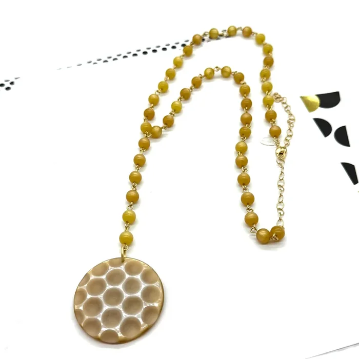Golden Hour Y Necklace – Vintage Saffron Moonglow & Italian Carved Resin