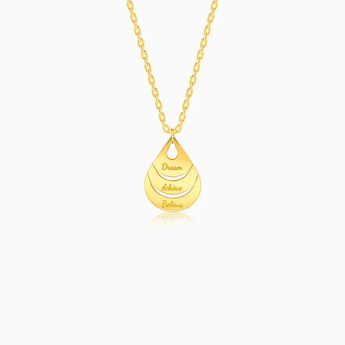 Golden Personalised Dreamy Teardrop Pendant With Link Chain