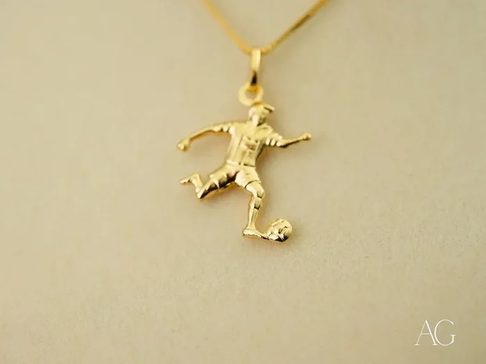 Golden Striker: 18k Gold Boy Soccer Pendant